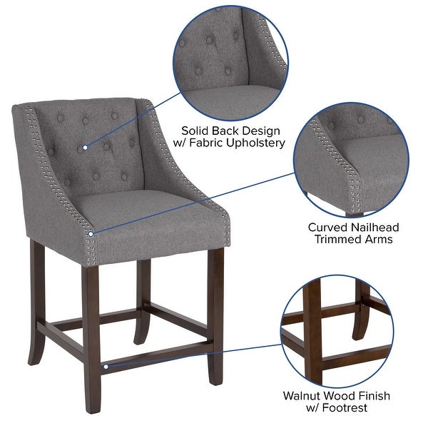 Transitional Tufted Upholstered/Walnut Finish Counter Stool (Set of 2)