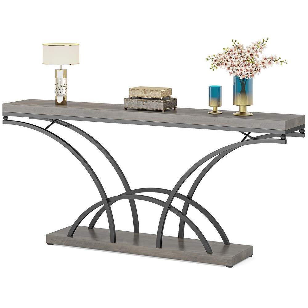 70.9'' Faux Marble Console Sofa Table with Half Moon Shaped Metal Legs for Entryway  Accent Tables for Living Room