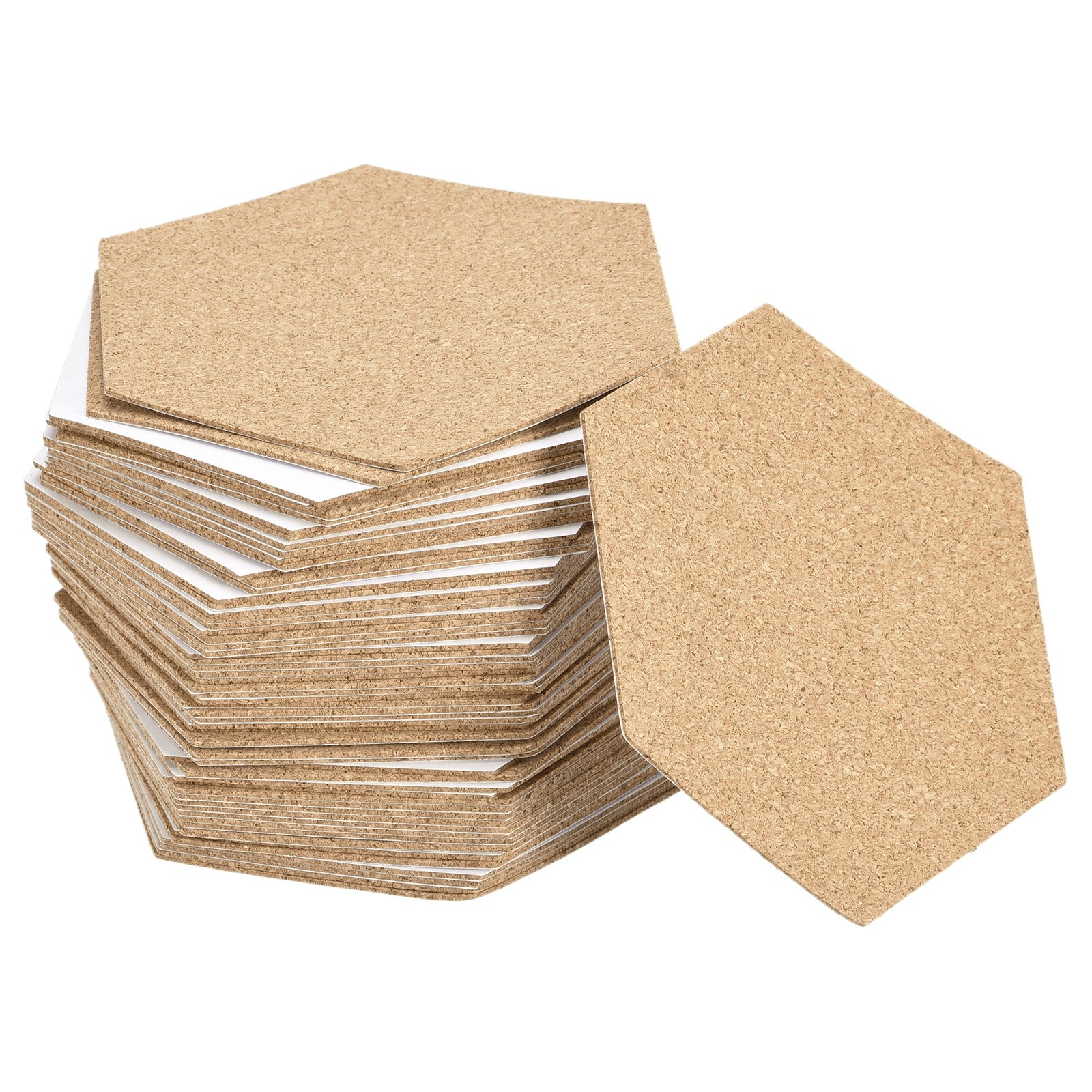 100x85x1mm Hexagon Coasters Cork Cup Mat Pad Adhesive Backed 60pcs - Wood