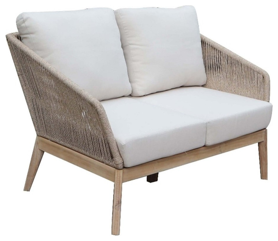 Pangea Home Diego Two Seater Modern Acacia Wood Sofa in Beige Finish   Beach Style   Loveseats   by Homesquare  Houzz