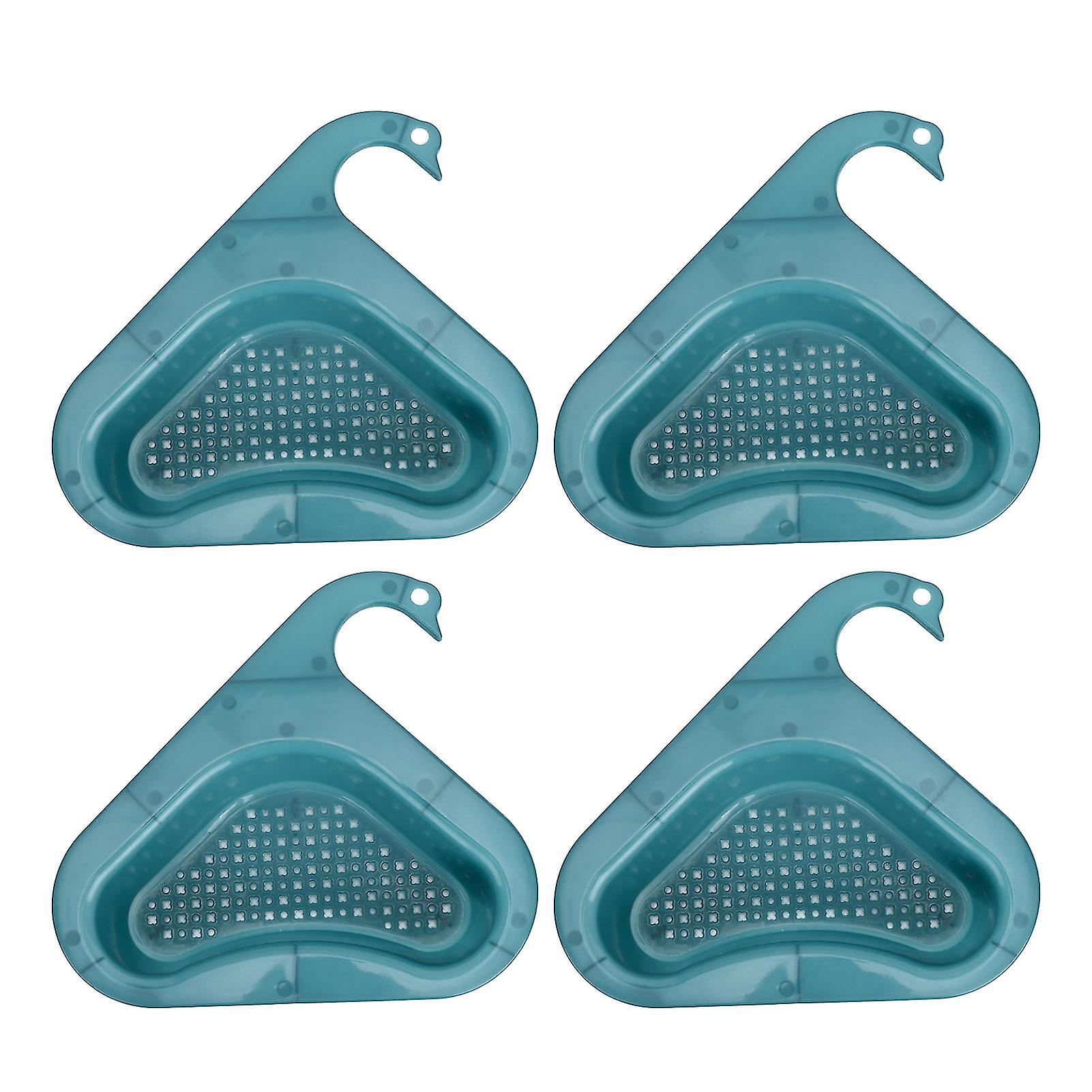 4pcs Drain Basket Multifunctional Triangular Sink Strainer Basket for Soap Toothbrush Sponge FruitLight Blue