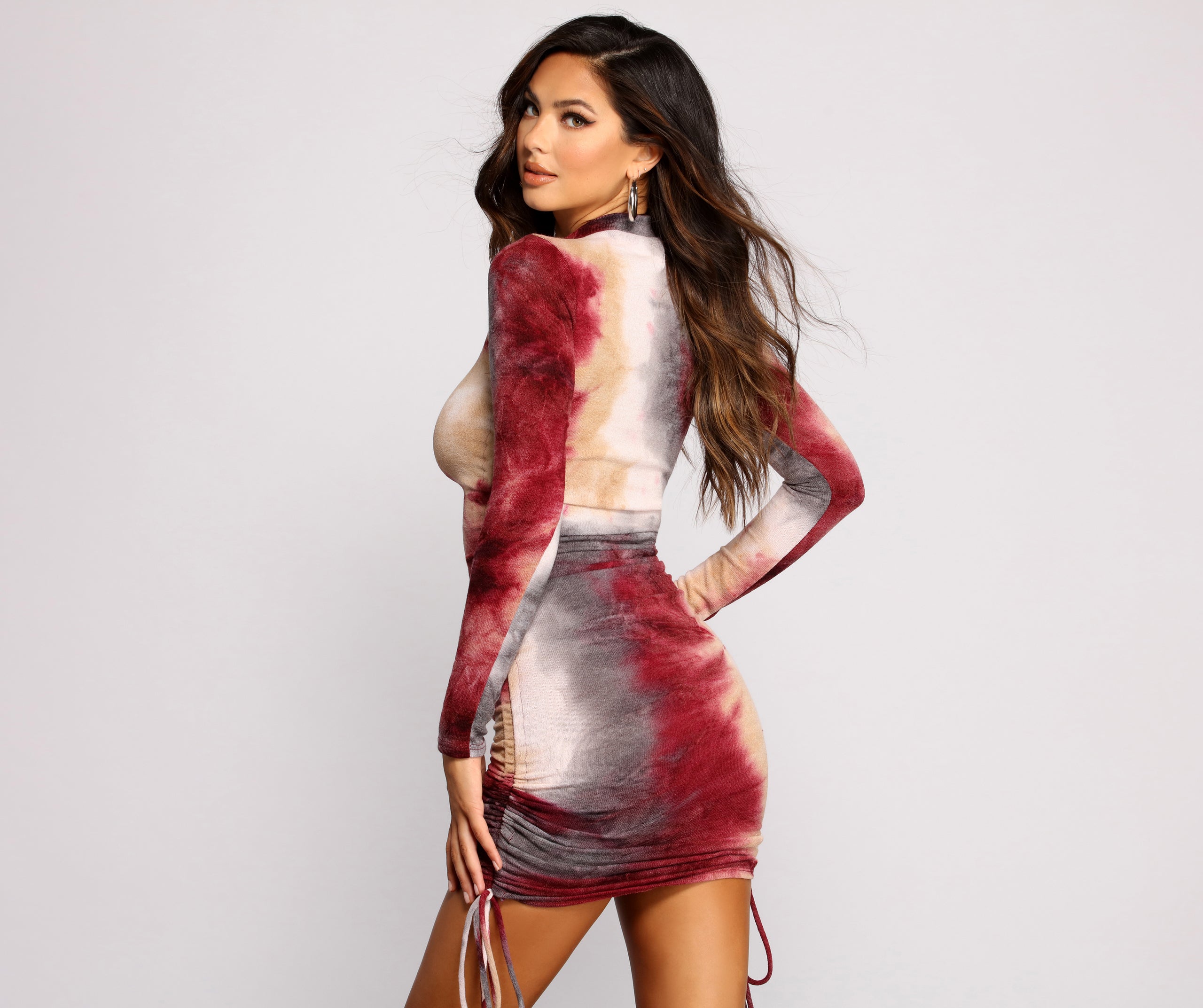 Keeping Knit Retro Tie Dye Ruched Mini Dress