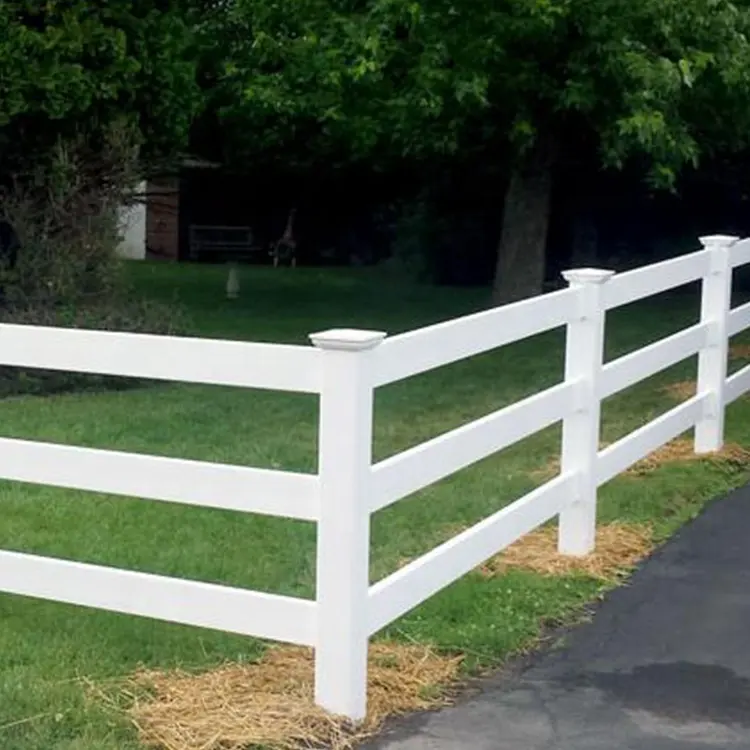 Vinyl Horse Fence Rail Post Plastic PVC Lattice Factory Supply 1.5 X 3.5 Top 3 Rails Black Pvc Coated Cheap Farm Fence Modern