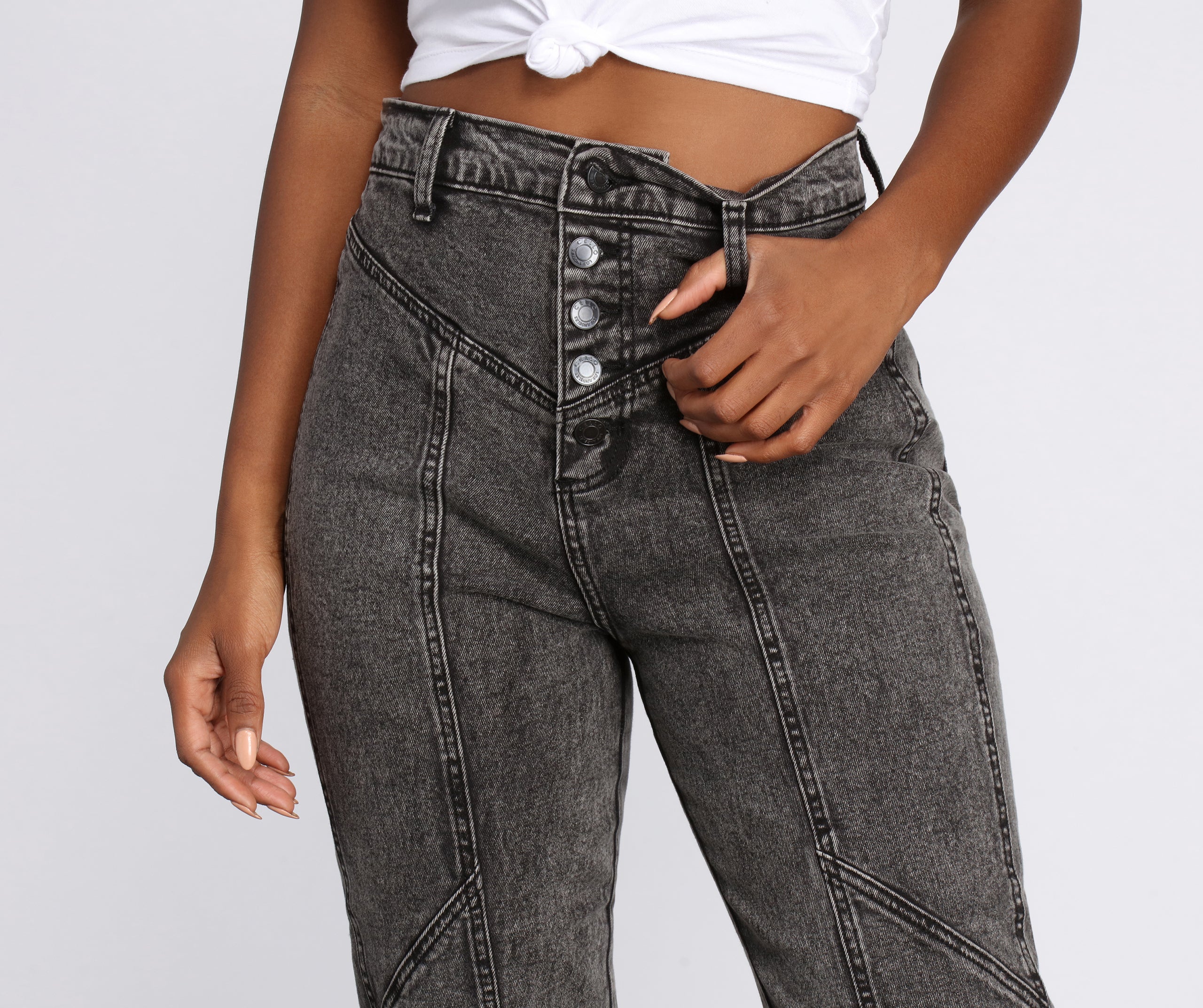 High Rise Button Front Mom Jeans