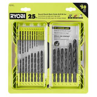 RYOBI ONE+ HP 18V Brushless Cordless Compact 38 in. Right Angle Drill (Tool Only) w 25-Piece Black Oxide Drill Bit Set PSBRA02B-A972501