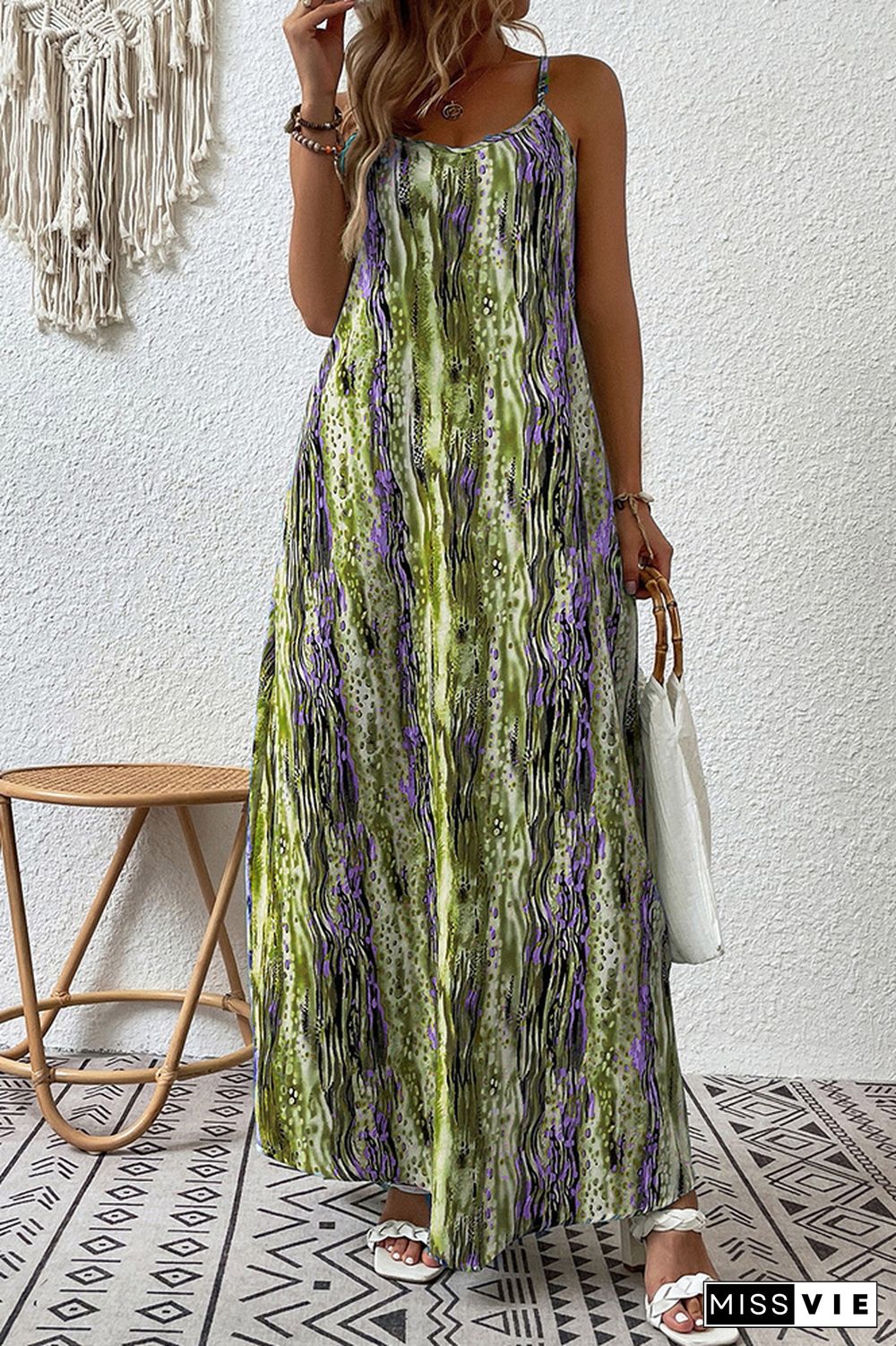 Tie Dye Printing Spaghetti Maxi Dress