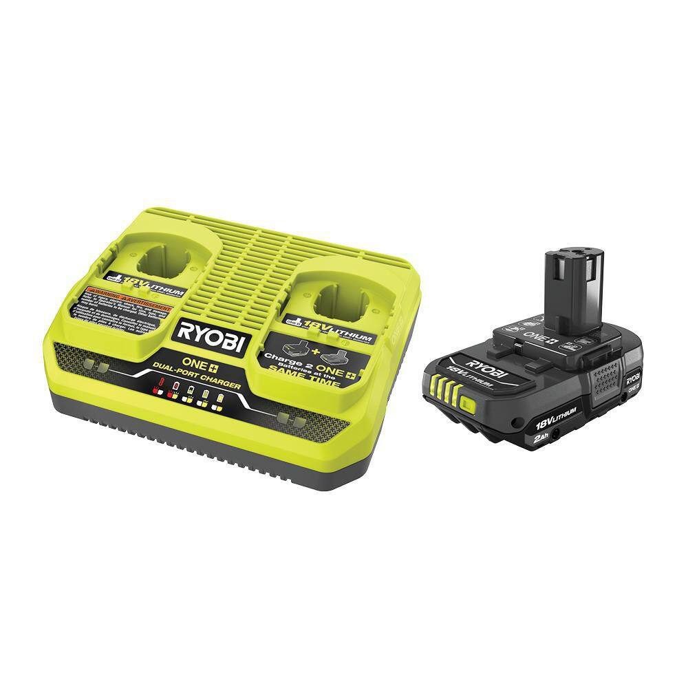 RYOBI ONE+ 18V 2.0 Ah Battery and Dual Port Charger Kit PSK201