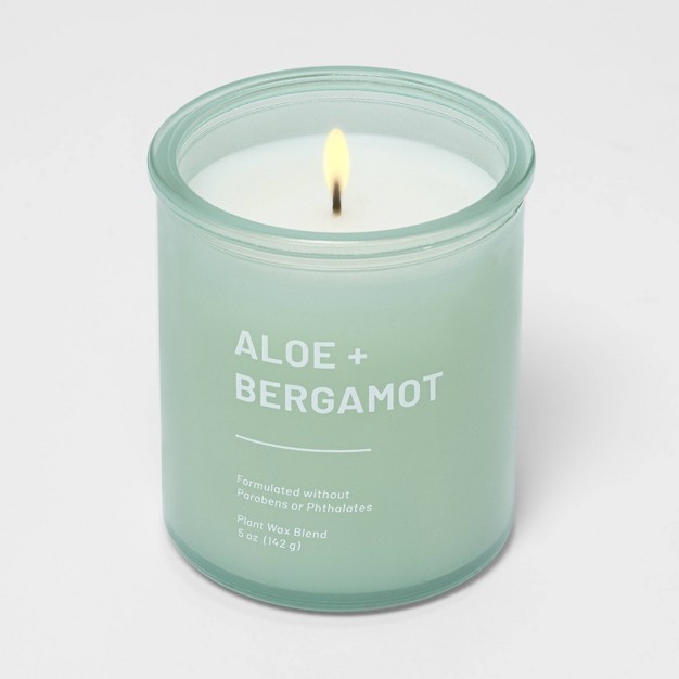 Tinted Glass Aloe Bergamot Jar Candle Light Green