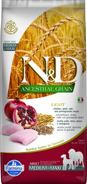 Farmina NandD Ancestral Grain Chicken and Pomegranate Medium and Maxi Adult Light Dry Dog Food