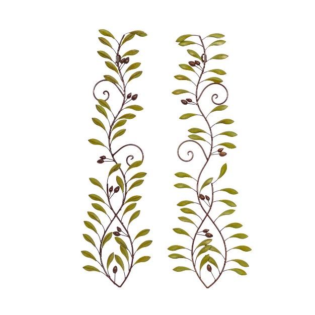 Set Of 2 Metal Leaf Wall Decors Green Olivia amp May