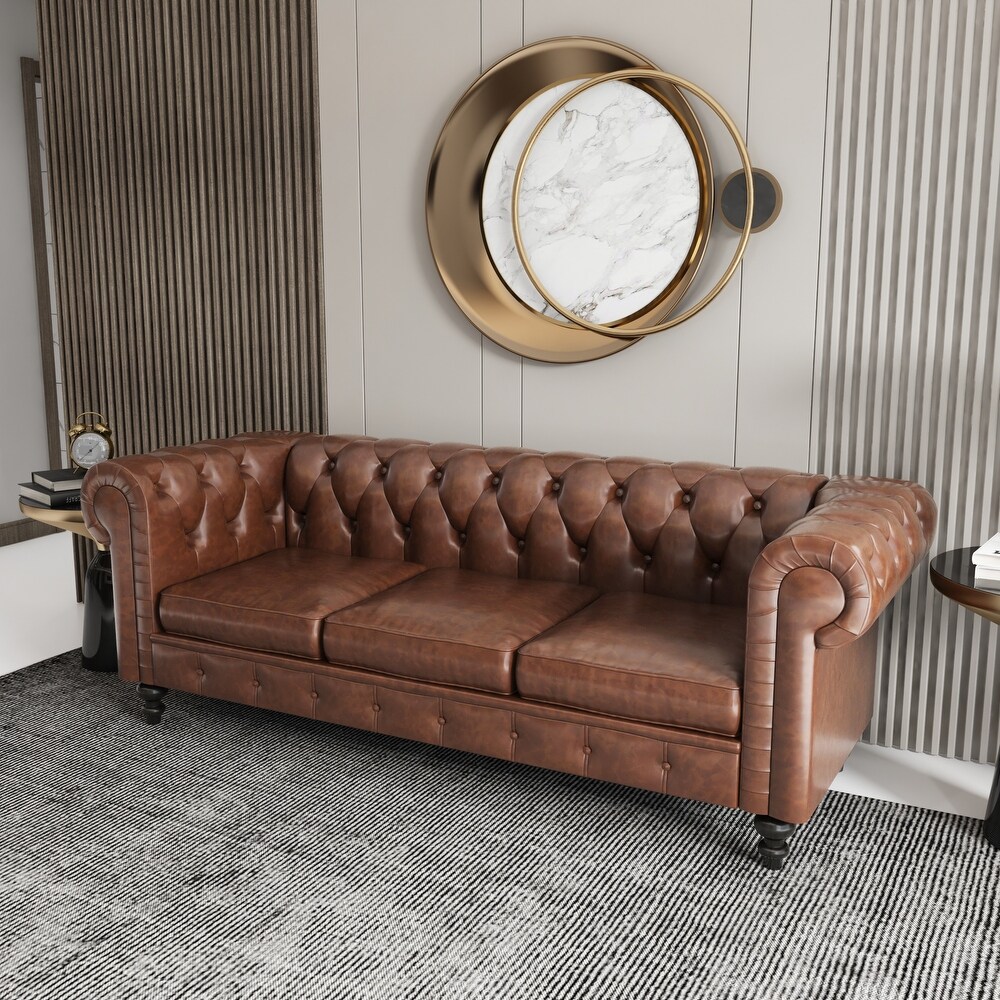 Chesterfield Tufted Cognac Brown Sofa