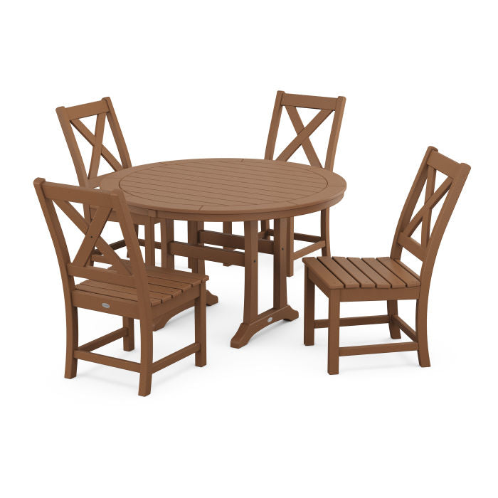 Polywood Braxton Side Chair 5-Piece Round Dining Set With Trestle Legs PWS1115-1