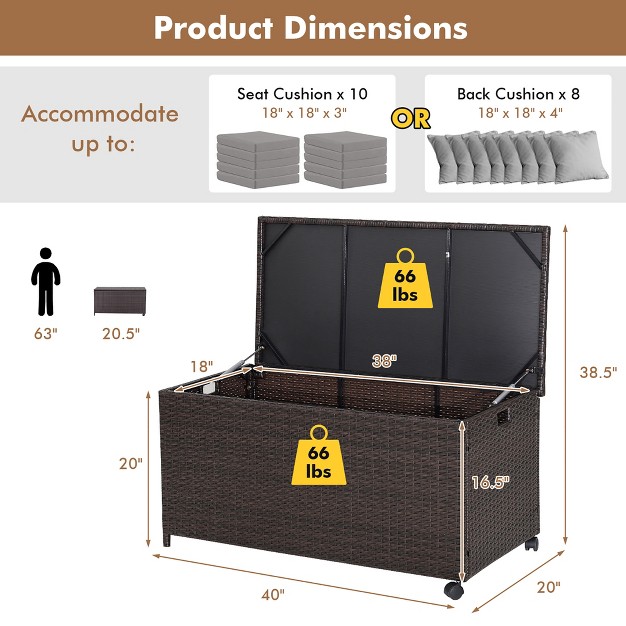 Costway 50 Gallon Patio Rattan Wicker Storage Deck Box Container Wheels W liner