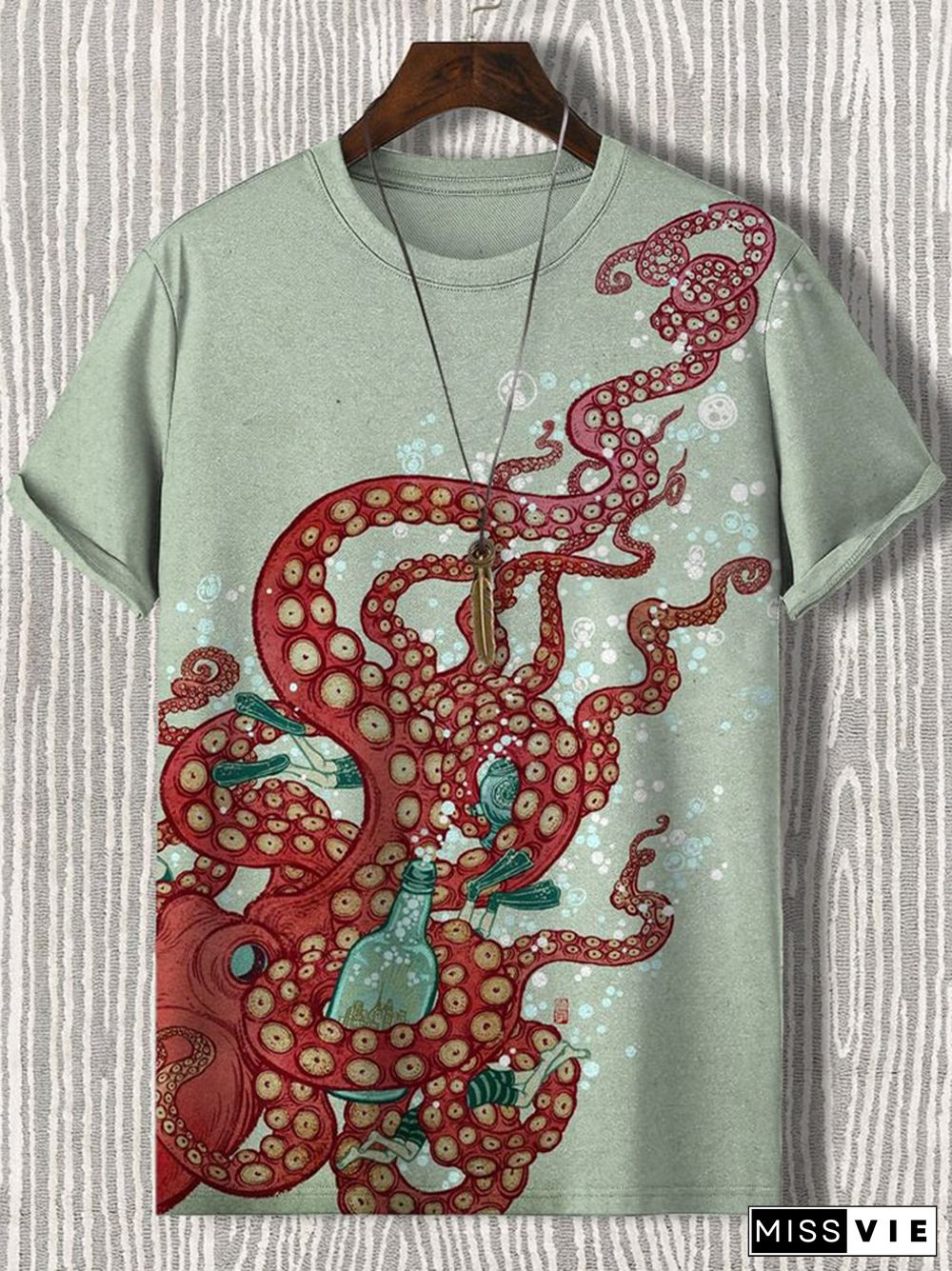 Men's Retro Octopus Tentacles Art Illustration Print T-Shirt