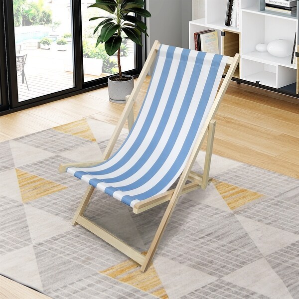 Wood Sling Chair Blue Stripe Broad Dark Blue Stripe