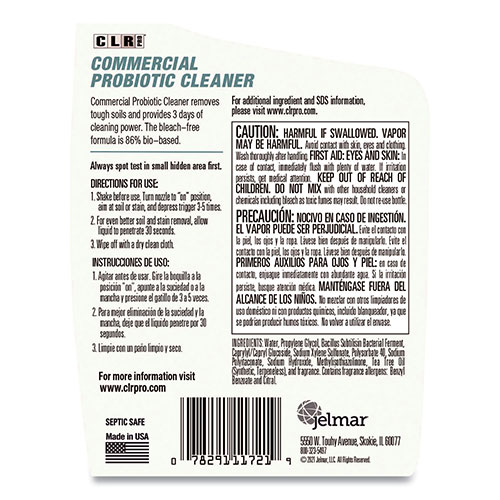 Jelmar CLR Commercial Probiotic Cleaner | Lemon Scent， 32 oz Spray Bottle， 6