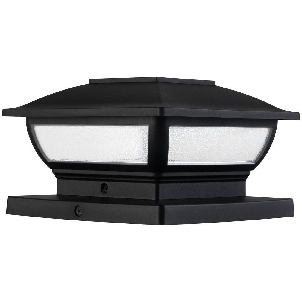 Hampton Bay 3.5 in. x 3.5 in. Outdoor Black Solar Integrated LED Plastic Post Cap Light with a 5.5 in. x 5.5 in. Adaptor (2-Pack) 2211-NP3