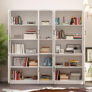 FUFUGAGA 78.7 in. W x 78.7 in. H 2-in-1 Wood White Standard Bookcase 12-Shelf Bookshelf with Doors Adjustable Shelves KF020319320