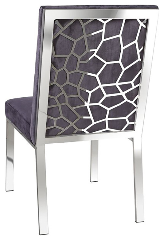 Upholstered Dining Chair with Laser Cut Patterned Polished Stainless Steel Back   Contemporary   Dining Chairs   by Home Gear  Houzz