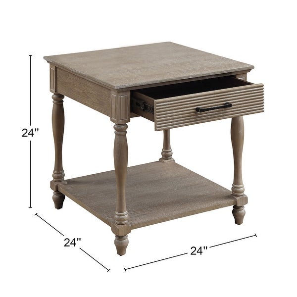 One Drawer Wooden End Table in Weathered Oak Finish