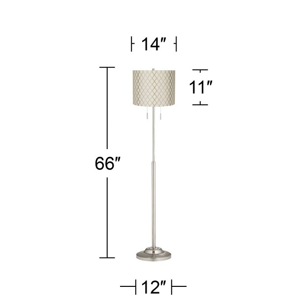 Tall Brushed Nickel Off White Embroidered Hourglass Drum Shade For Living Room Bedroom Office House