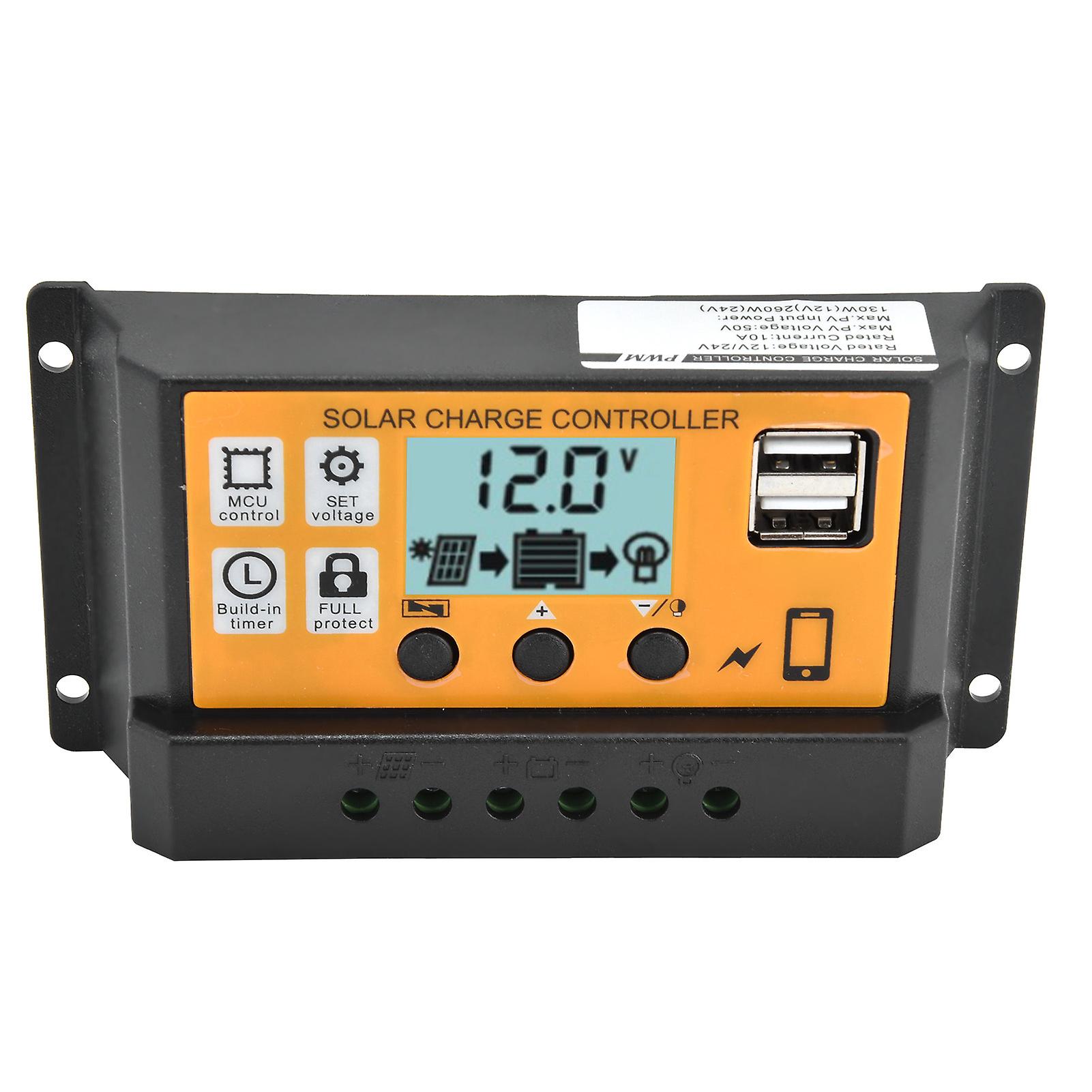 Smart Charge Controller Solar Panel Dual Usb 3stage Pwm Charging Control Regulator 12v/24v10a