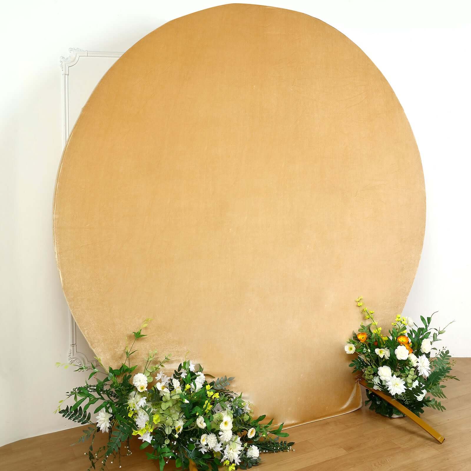 Champagne Soft Velvet Fitted Round Wedding Arch Backdrop Cover 7.5ft