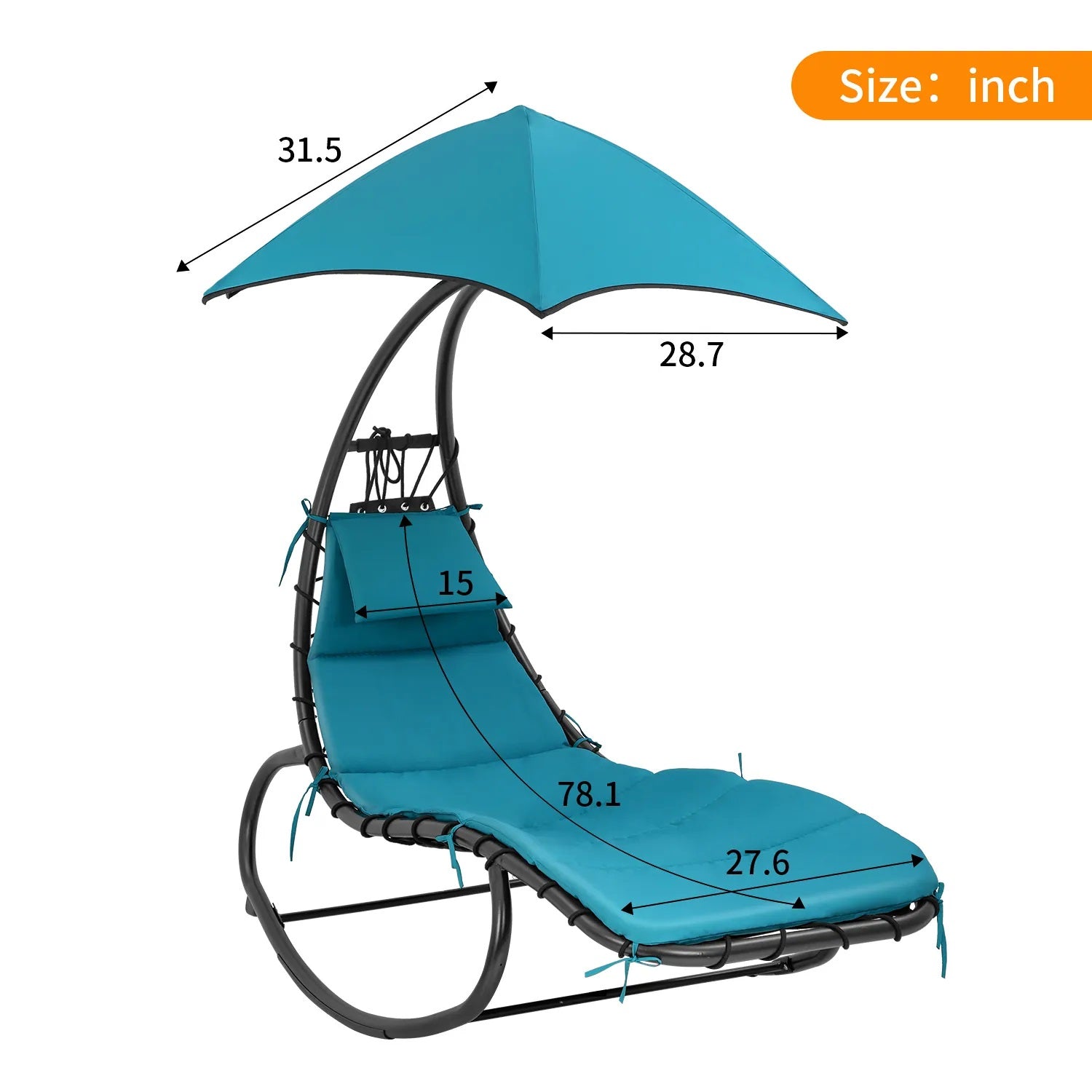 YRLLENSDAN Patio Swing Chair, Rocking Lounge Chair Outdoors with Waterproof Canopy Hammock Chair Patio Chair Removable Cushion and Headrest (Blue)