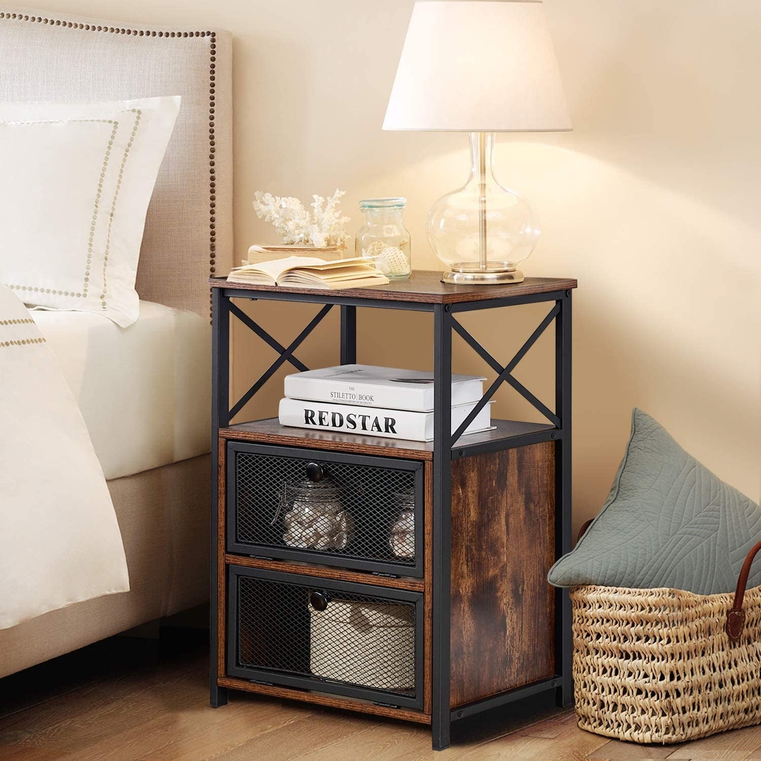 VECELO 23.8'' Tall Nightstand with Storage Shelves - - 32118692