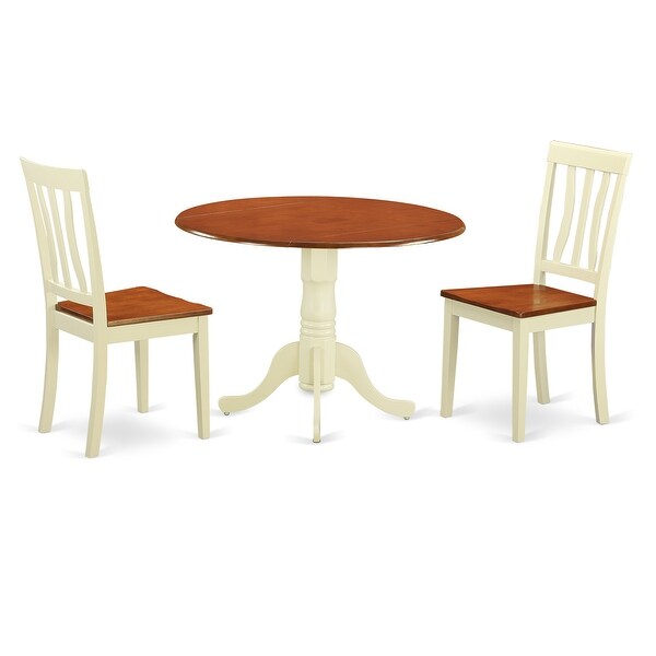 3 Pieces Dublin Dining Set Includes Pedestal Dining Table and 2 Solid Wood Chairs in Buttermilk and Cherry Finish