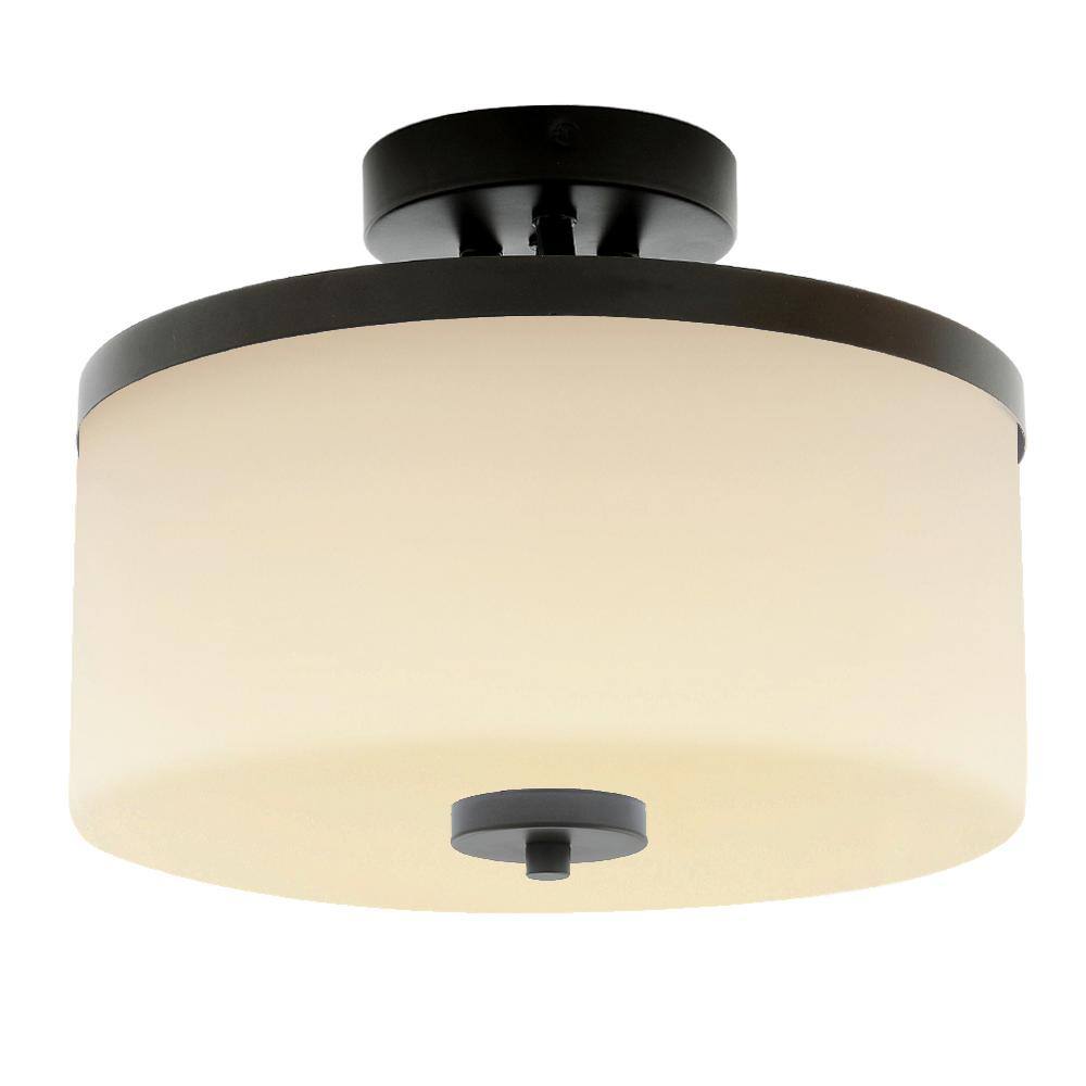 SMRTLite by NBG HOME 12 in. Espresso Integrated LED Semi-Flush Mount with Frosted Shade DS18779