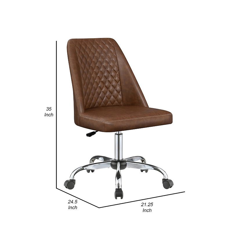 Leatherette Office Chair with Sloped Back and Diamond Stitching， Brown