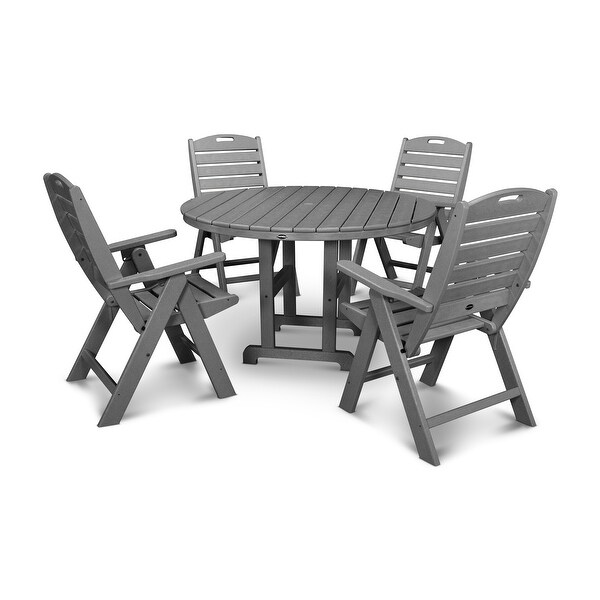 POLYWOOD Nautical Folding Chair 5Piece Round Farmhouse Dining Set