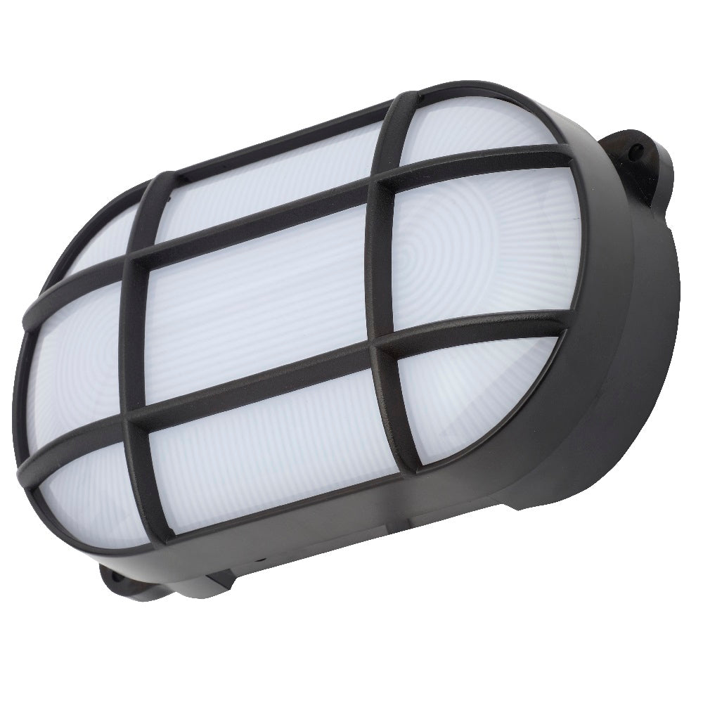 Britalia BRCZ-34026-BLK LED Black & White Diffuser Outdoor Oval Grille Bulkhead Wall Light 16cm