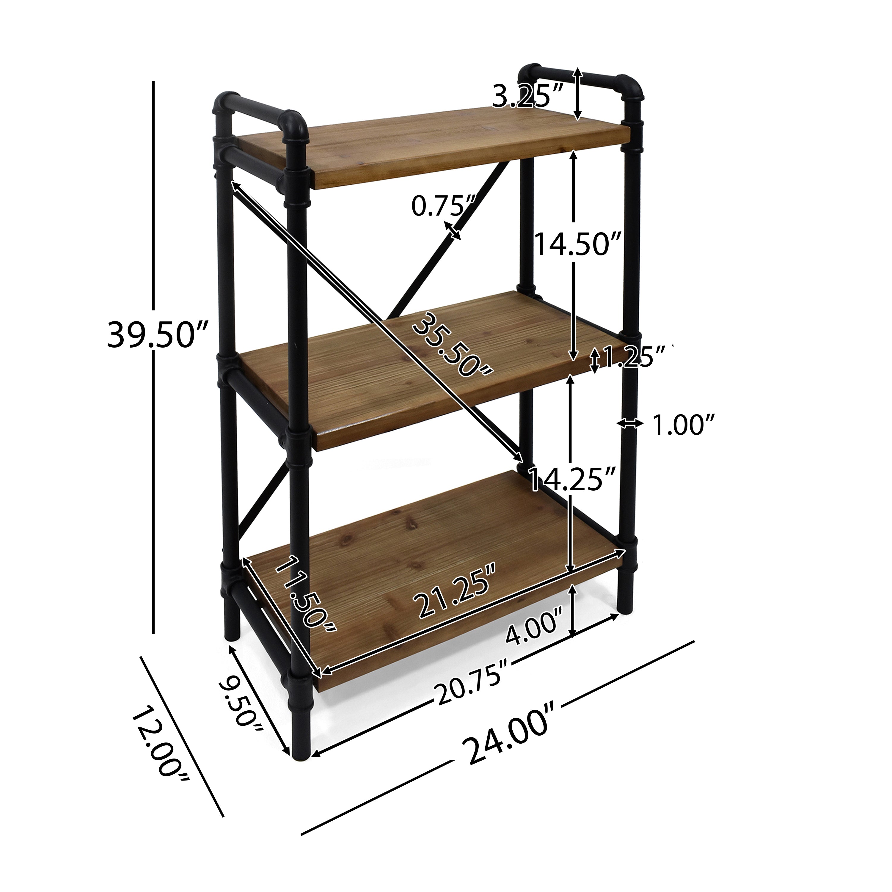 Bleckley Industrial Pipe Design 3-Shelf Etagere Bookcase