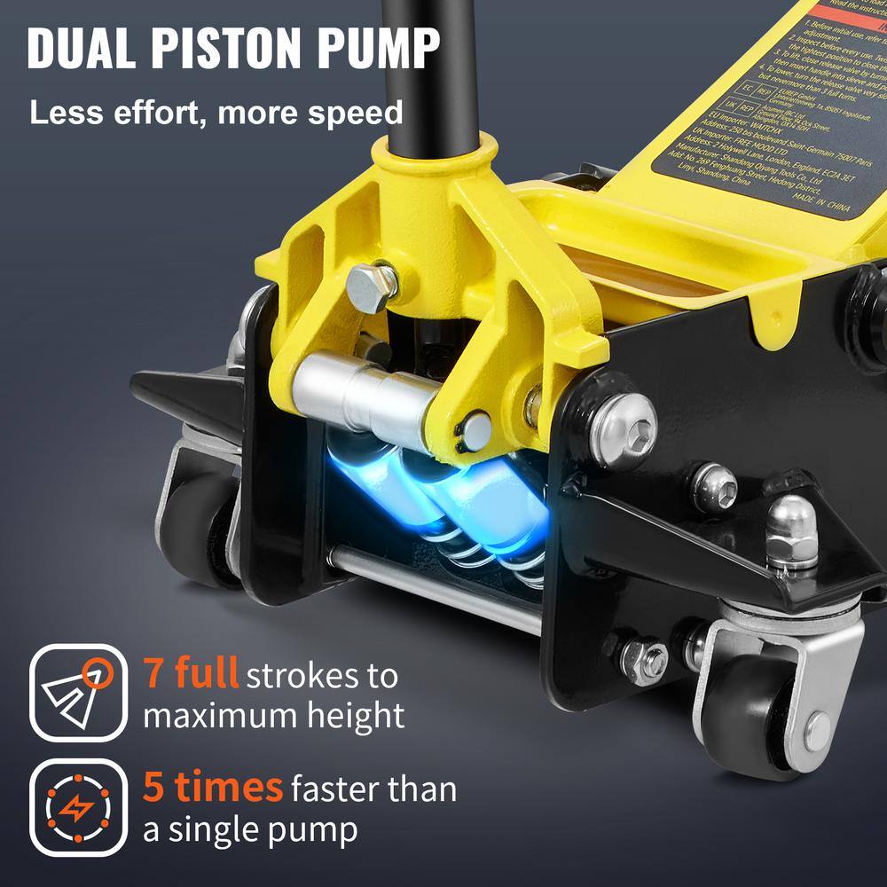 VEVOR 3-Ton 6600 lbs. Floor Jack Low Profile Racing Floor Jack with Dual Pistons Quick Lift Pump Lifting 3.35 in. to 19.69 in. SGWSQJDTSGK3TUZ4UV0