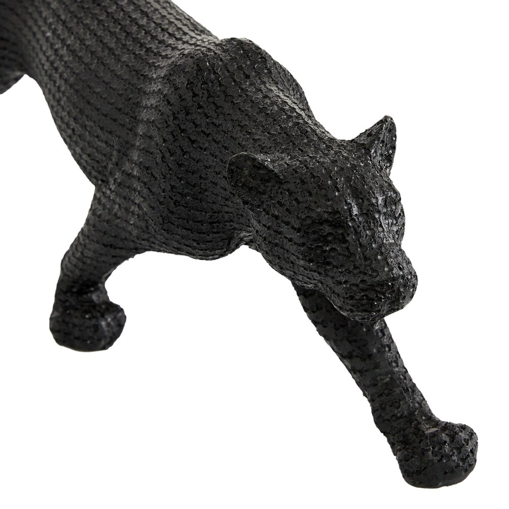 Black Polystone Leopard Sculpture (Set of 2)   18 x 4 x 6 and 14 x 4 x 4