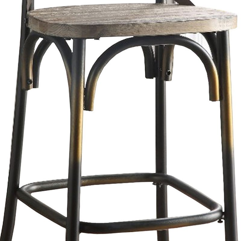 Wood and metal Bar Height Chair with X Style Panel back， Antique Copper