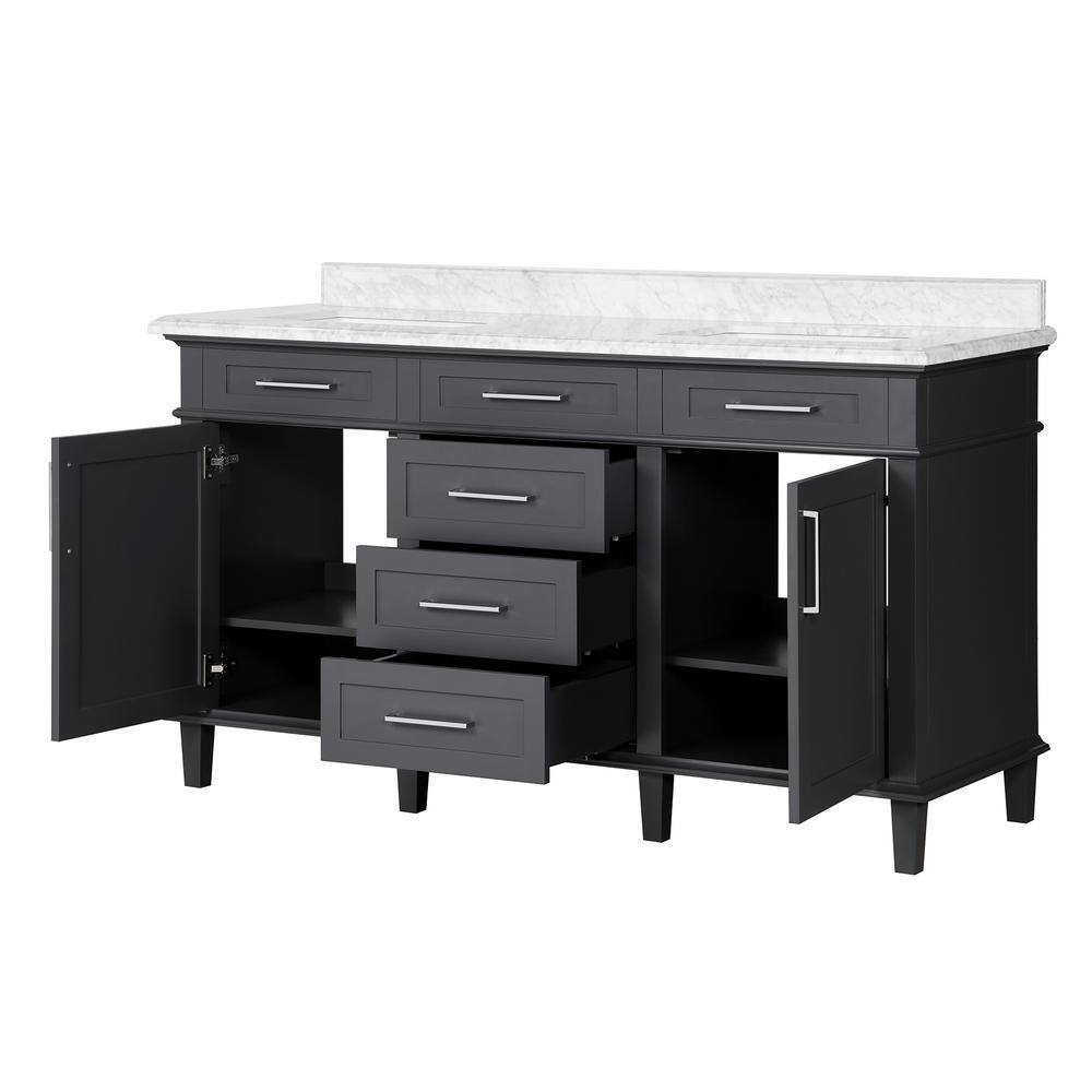 Home Decorators Collection Sonoma 60 in. W x 22 in. D x 34 in H Bath Vanity in Dark Charcoal with White Carrara marble Top 8105300270