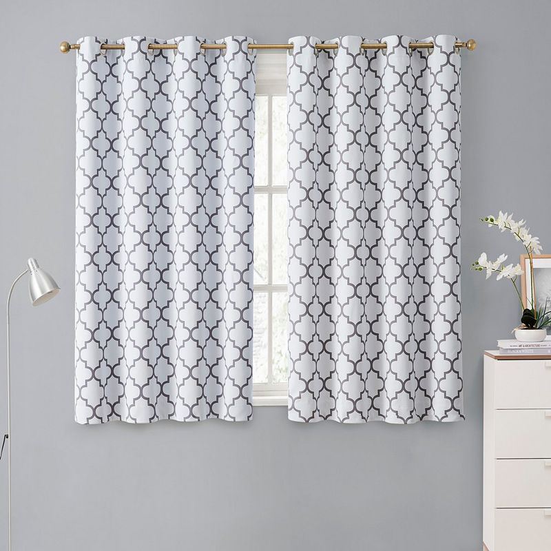 THD Royal Lattice Decorative Blackout Thermal Privacy Room Darkening Grommet Window Drapes Curtain Panels Bedroom - Set of 2