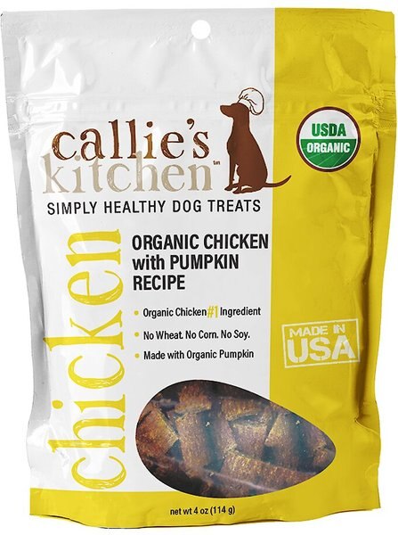 Callie's Kitchen Organic Chicken and Pumpkin Recipe Dog Treats， 4-oz bag