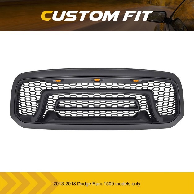 American Modified Rebel Grille Heavy Duty Front Grille Cover With Amber Led Lights Compatible With 2013 2018 Dodge Ram 1500 Truck Matte Black