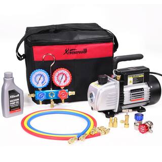 XtremepowerUS HVAC AC Repair Complete Set with 3.5 CFM 14 HP Vacuum Pump Manifold Gauge Set 71093