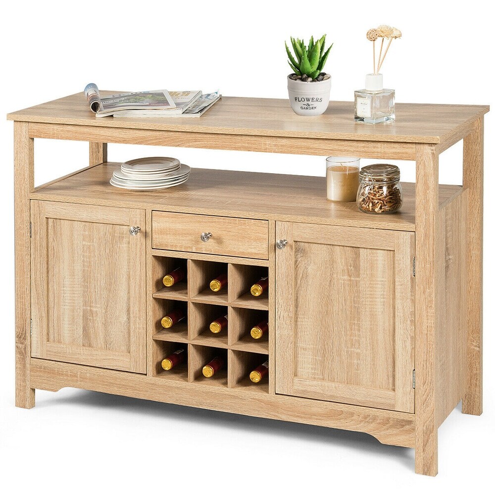 Gymax Buffet Server Wine Cabinet Console Table Dining Room Natural