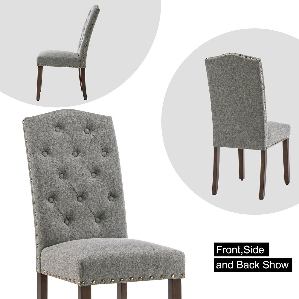 Fabric Upholstered Tufted Dining Chairs with Nailhead Trim Set of 4