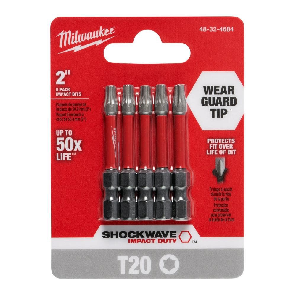 Milwaukee SHOCKWAVE 2 in. T20 Impact Driver Bits 5PK 48-32-4684 from Milwaukee