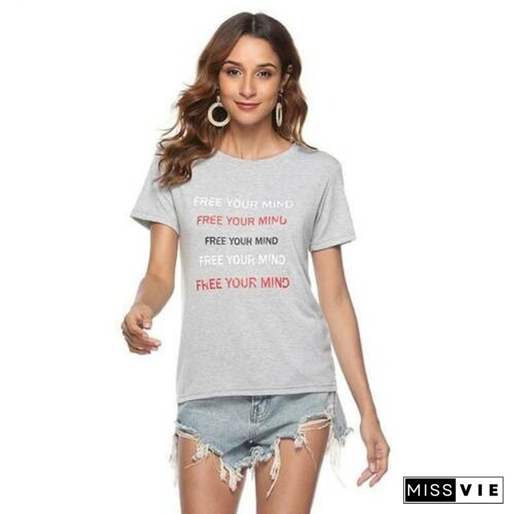 Letters Print T-shirt Women Summer Short Sleeve O-Neck Top Tees Casual T Shirt