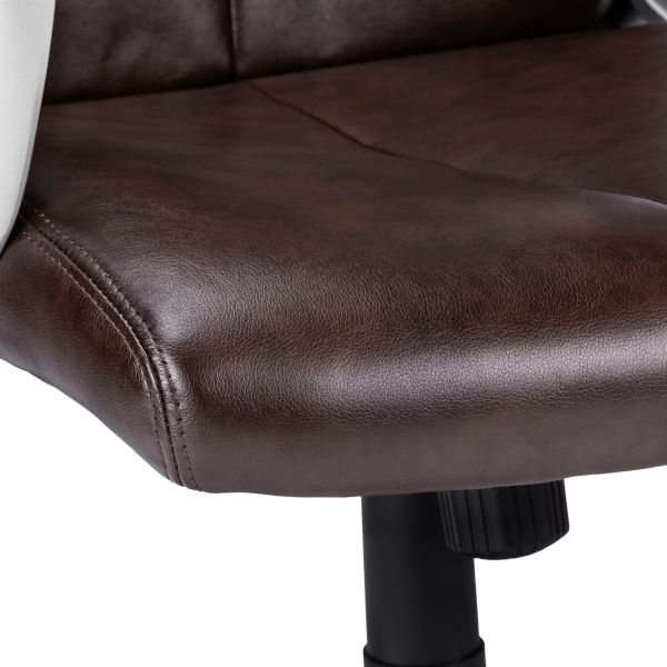 Office Chair， Adjustable Height， Swivel， Ergonomic， Armrests， Computer Desk， Work， Brown Leather Look， Grey Metal， Contemporary， Modern