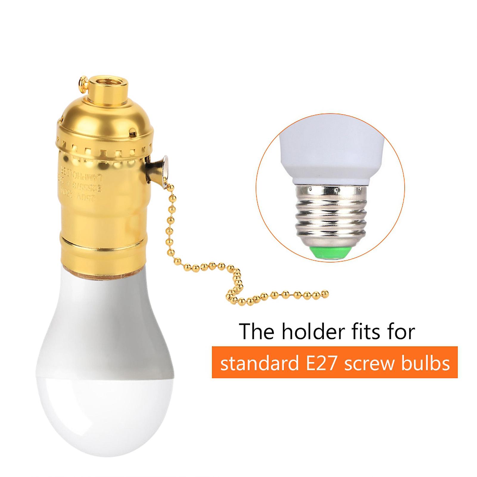 E27 Aluminum Vintage Light Socket with Pull Chain Desk Lamp Lighting Holder Screw Base (Golden)