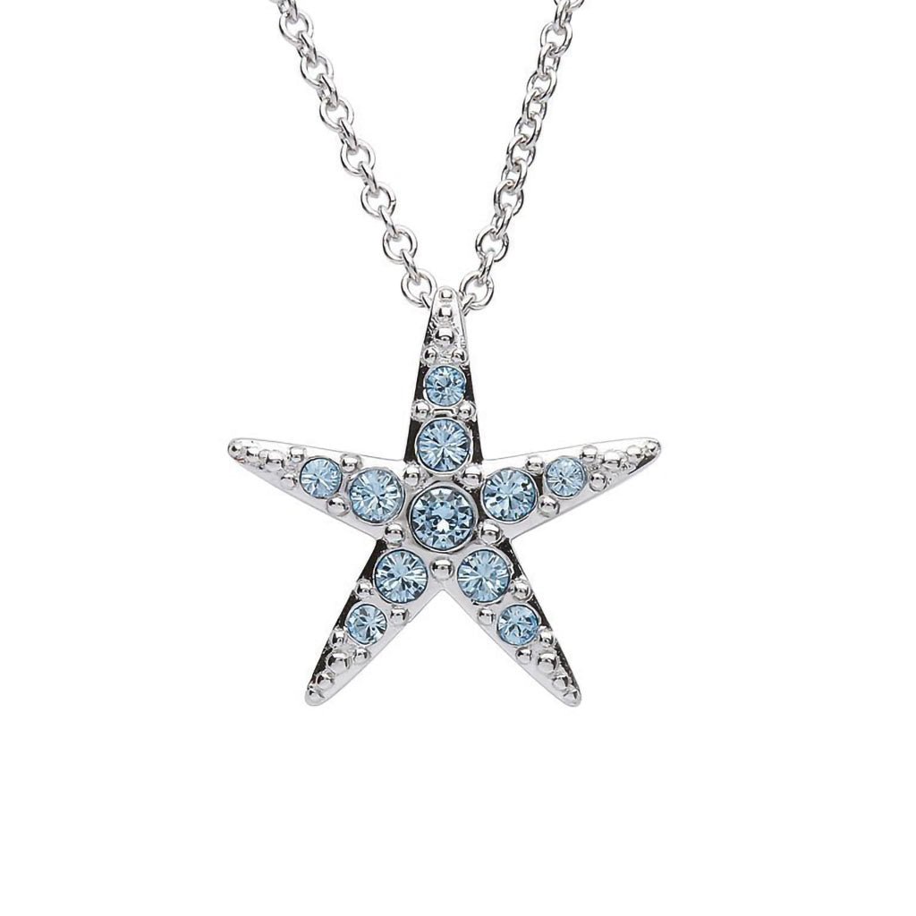 Ocean  Starfish Necklace With Aqua Crystals �C Medium Size